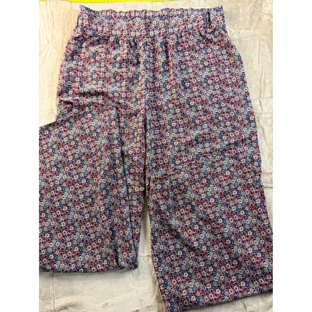 BCBGeneration Womens Wide Leg Pants Geometric Tile Print Blue Red Size L Boho